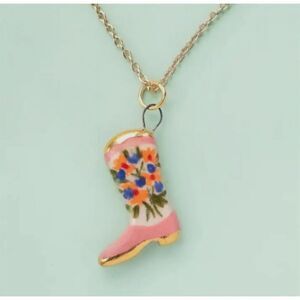Josslyn Pink Cowgirl Boot Necklace Floral Enamel Design